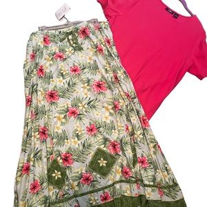 Tropical summer skirt maxi outfit spring palm leaf